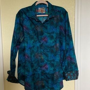 Robert Graham Blue and Green Embroidered Shirt